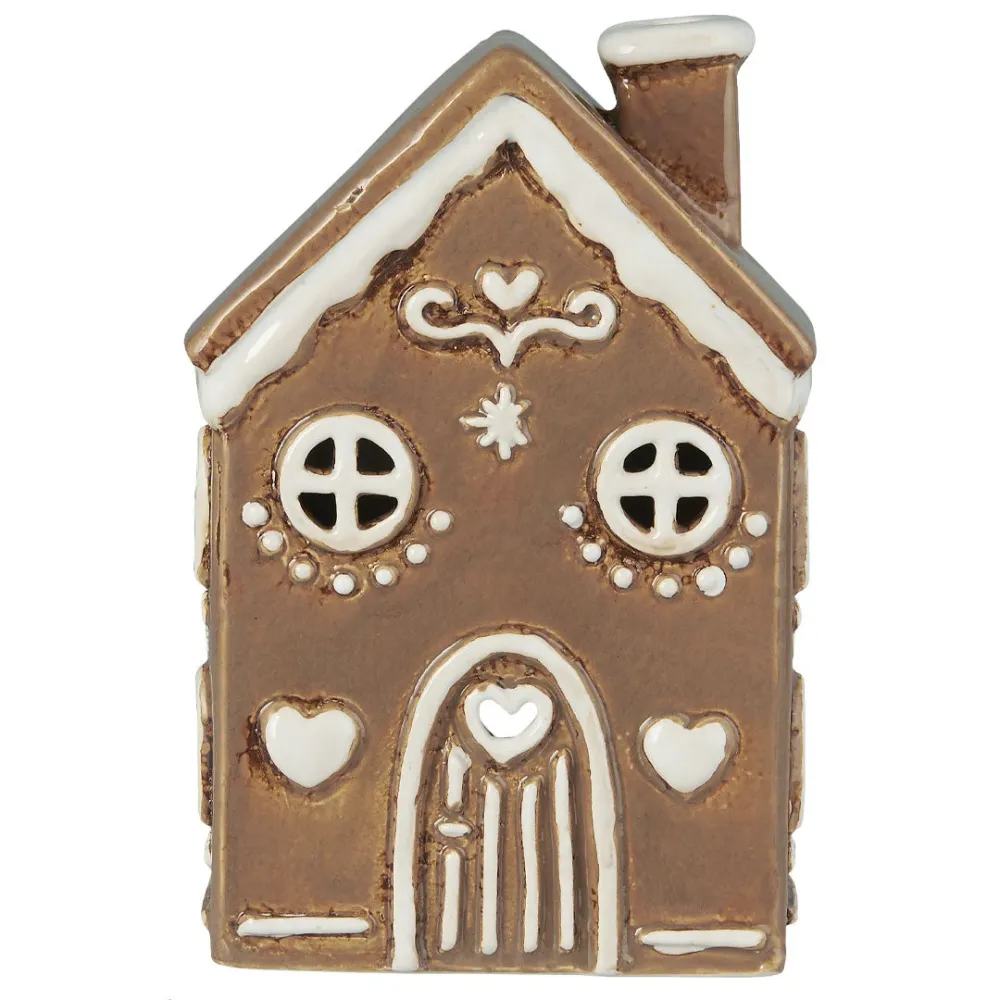 Ib Laursen - Haus für Teelicht "Stille Nacht" Lebkuchenhaus mit gebogener Tür