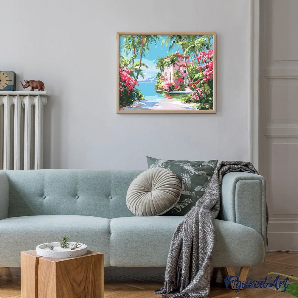 Malen nach Zahlen 40x50cm ohne Keilrahmen Figured’Art Haus der paradiesischen Küste