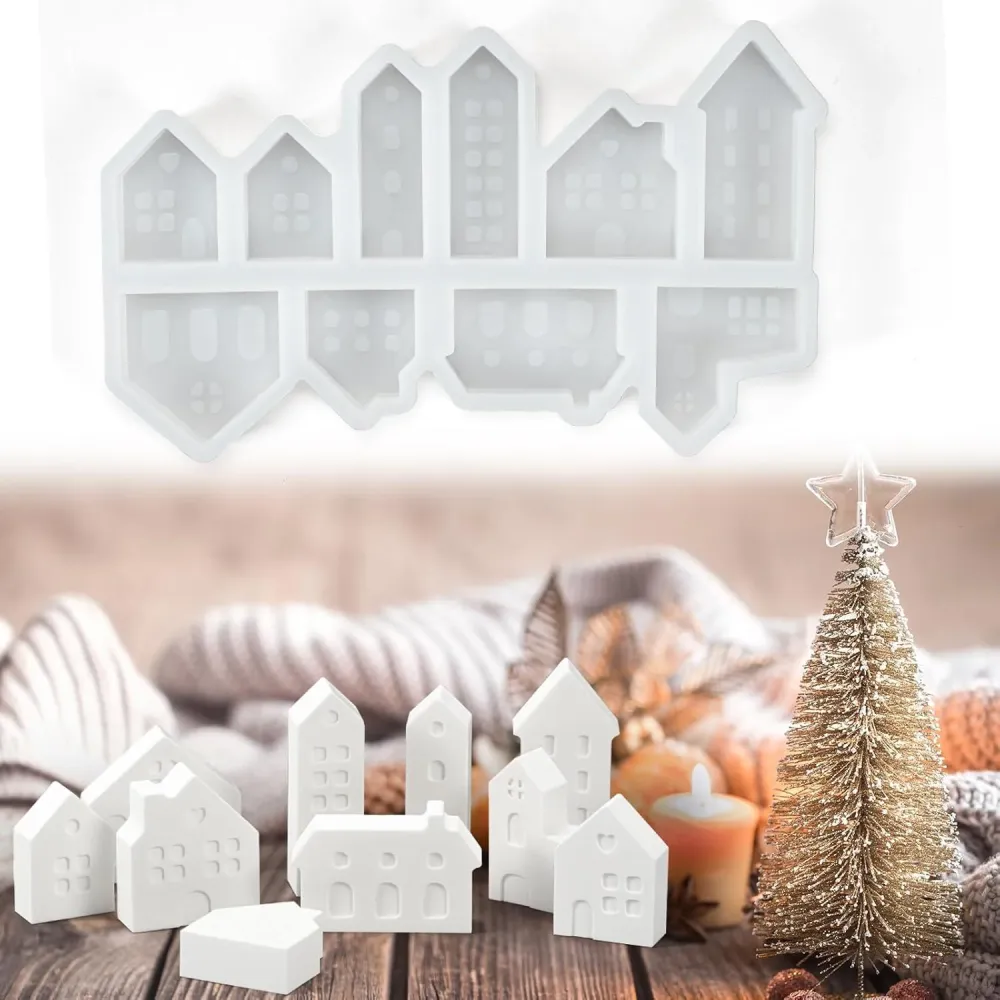 Silikonform Weihnachten Set 10 Stück Gießformen Haus DIY