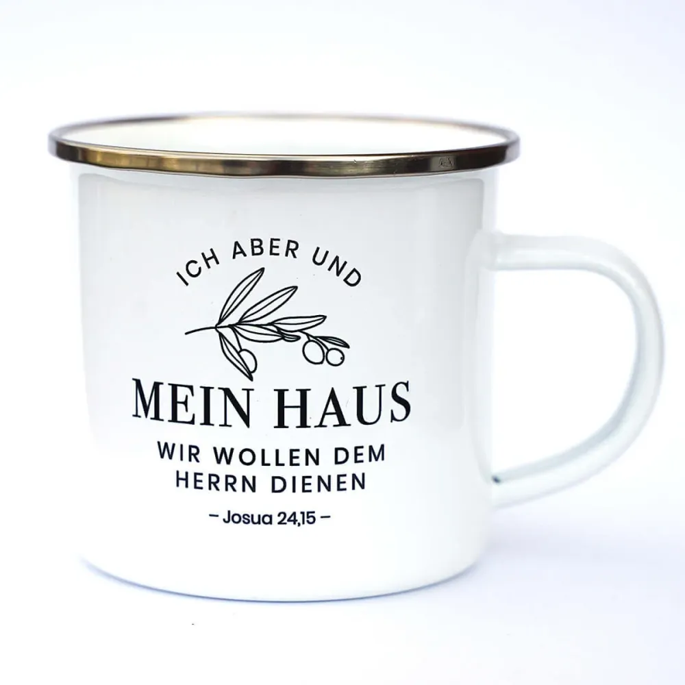 Tasse "Mein Haus" Bibelvers · Emaille Becher
