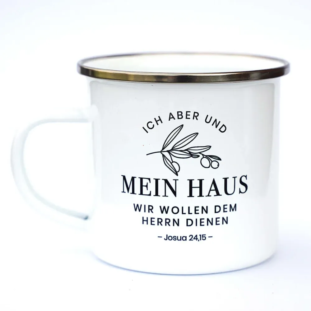 Tasse "Mein Haus" Bibelvers · Emaille Becher