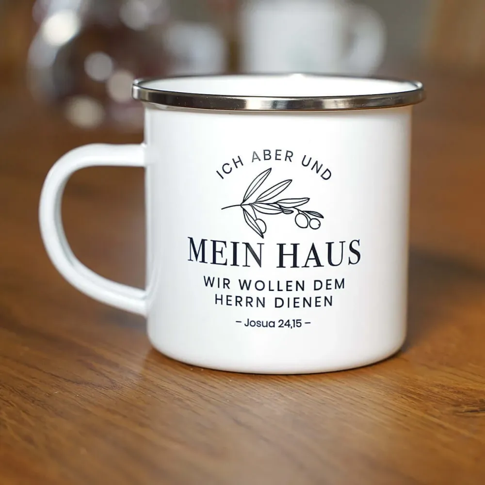 Tasse "Mein Haus" Bibelvers · Emaille Becher