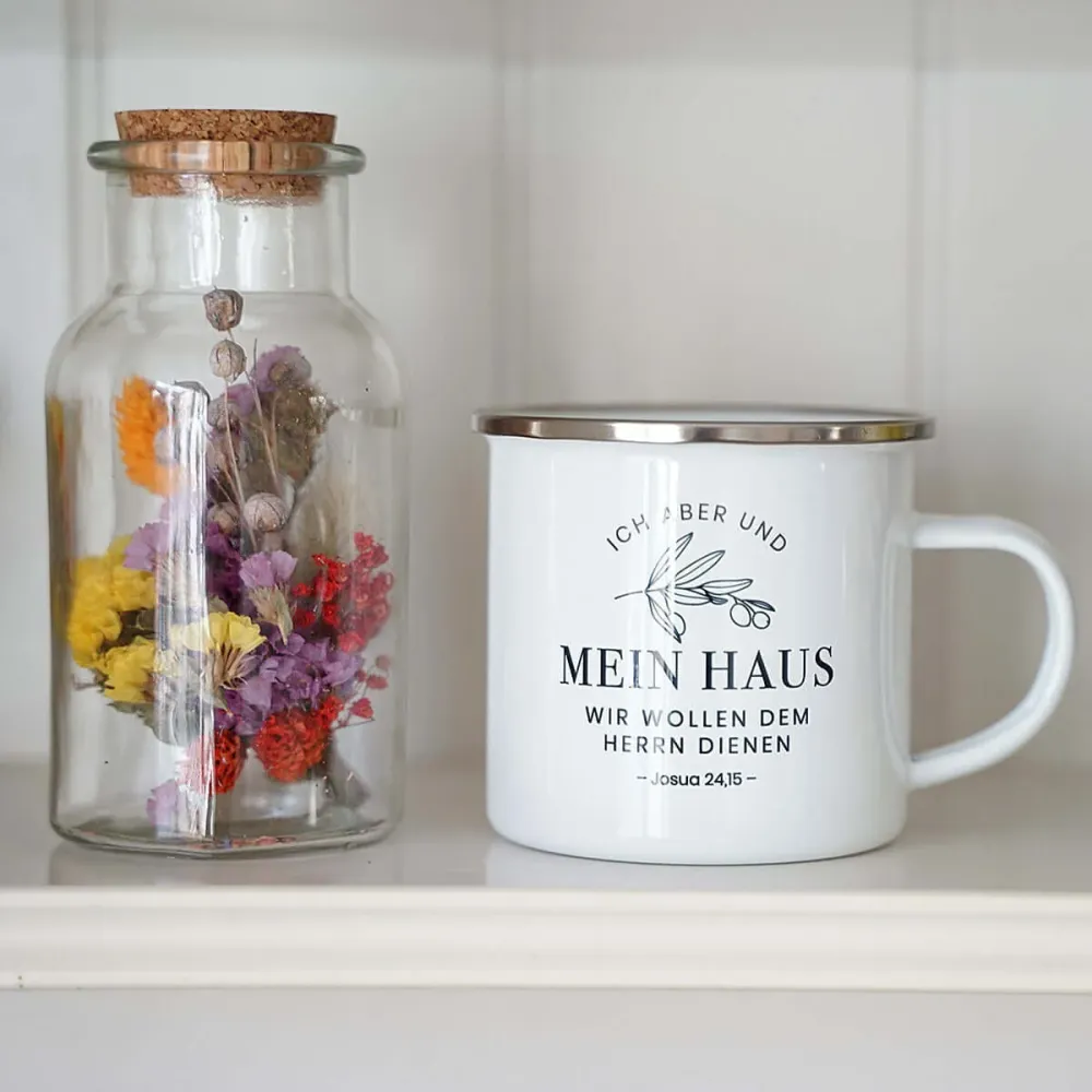 Tasse "Mein Haus" Bibelvers · Emaille Becher