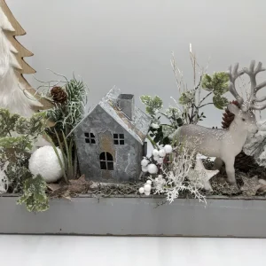 Wintergesteck Sterne Haus Hirsch grau