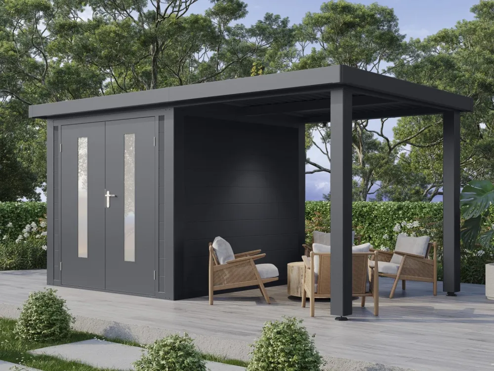 Wolff Finnhaus WPC-Haus Olin 4724, 2-farbig Anthrazit/Hellgrau
