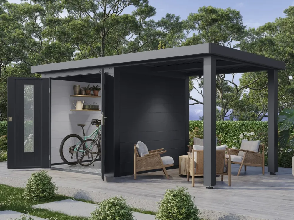 Wolff Finnhaus WPC-Haus Olin 4724, 2-farbig Anthrazit/Hellgrau