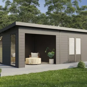Wolff Finnhaus WPC-Haus Tona 6030 Anthrazit mit Wandpaket