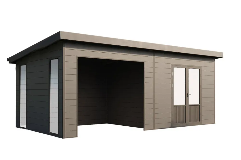 Wolff Finnhaus WPC-Haus Tona 6030 Anthrazit mit Wandpaket