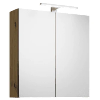Era – Spiegelschrank mit LED-Aufsatzleuchte 60 × 68 × 23,4 cm, Eiche Urban
