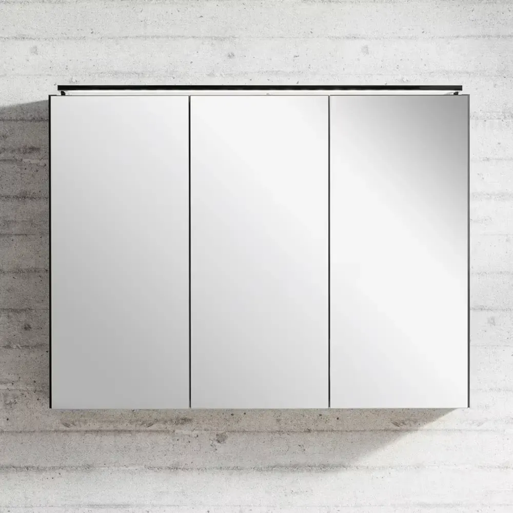 Spiegelschrank L5 | 100 cm mit dimmbarer Leuchte und 3 Türen, Grafit Hochglanz