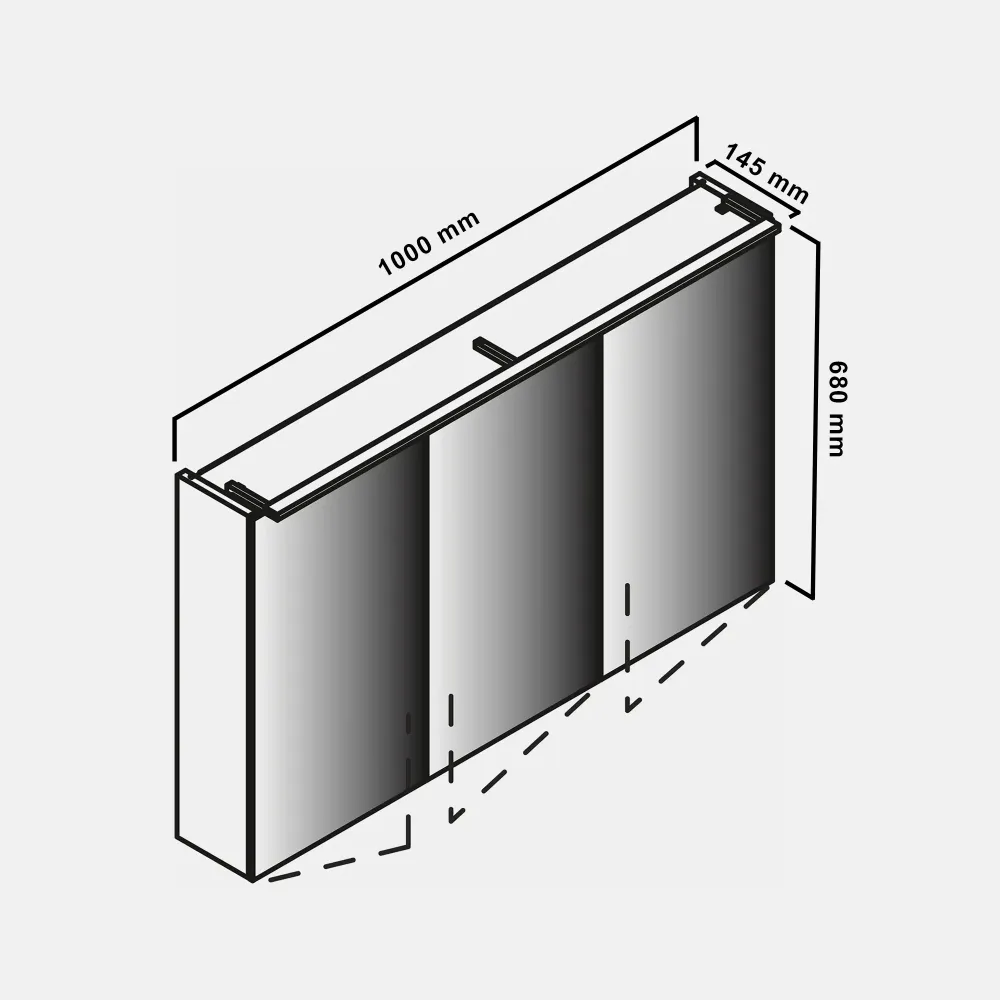 Spiegelschrank L5 | 100 cm mit dimmbarer Leuchte und 3 Türen, Grafit Hochglanz