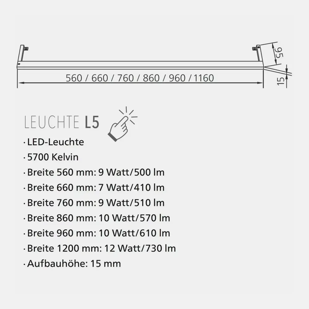 Spiegelschrank L5 | 120 cm mit dimmbarer LED-Leuchte und zwei Türen, Grafit Hochglanz