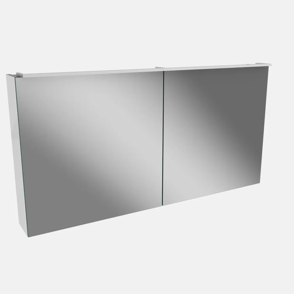 Spiegelschrank L5 | 120 cm mit dimmbarer LED-Leuchte und zwei Türen, Weiß Hochglanz