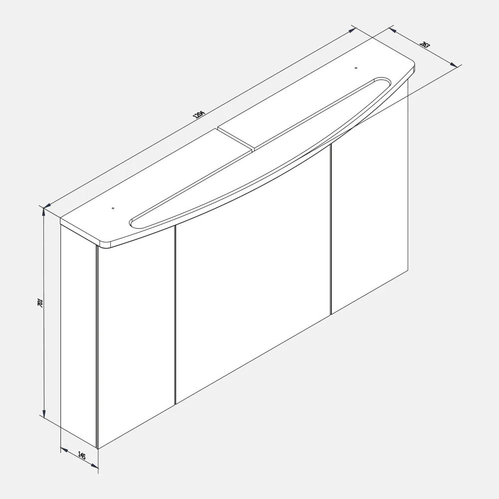 Spiegelschrank L4 I 120 cm mit einer dimmbaren LED-Leuchte und drei Türen, Eiche-Maron