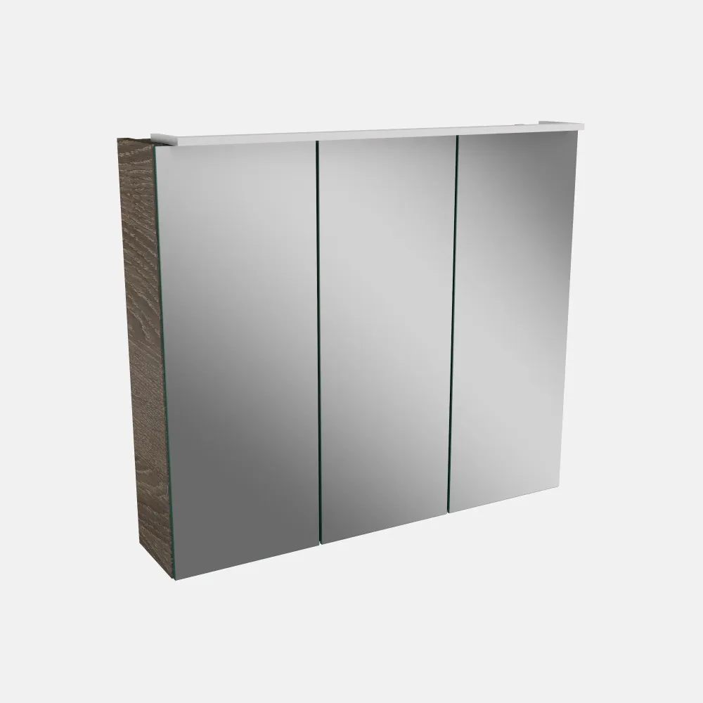 Spiegelschrank L5 | 70 cm mit dimmbarer LED-Leuchte und drei Türen, Eiche-Maron