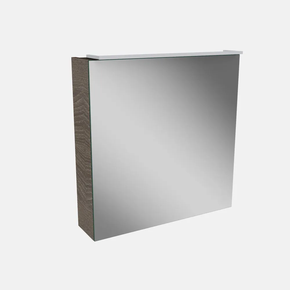 Spiegelschrank L5 | 60 cm mit dimmbarer LED-Leuchte und einer Tür Anschlag rechts, Eiche-Maron