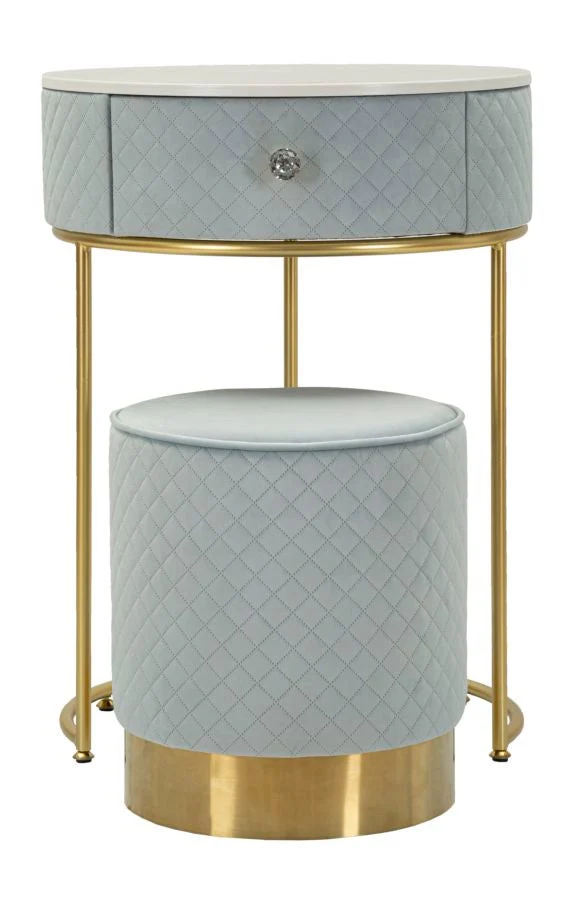 Hellblau Nachttisch Mit Passendem Pouf Velit Schminktisch (Marmorplatte)