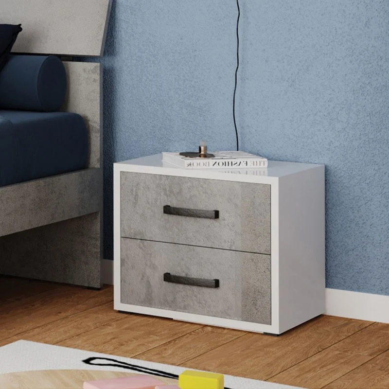Zementgrauer Nachttisch mit 2 Schubladen aus Melaminholz 36x52xh 43