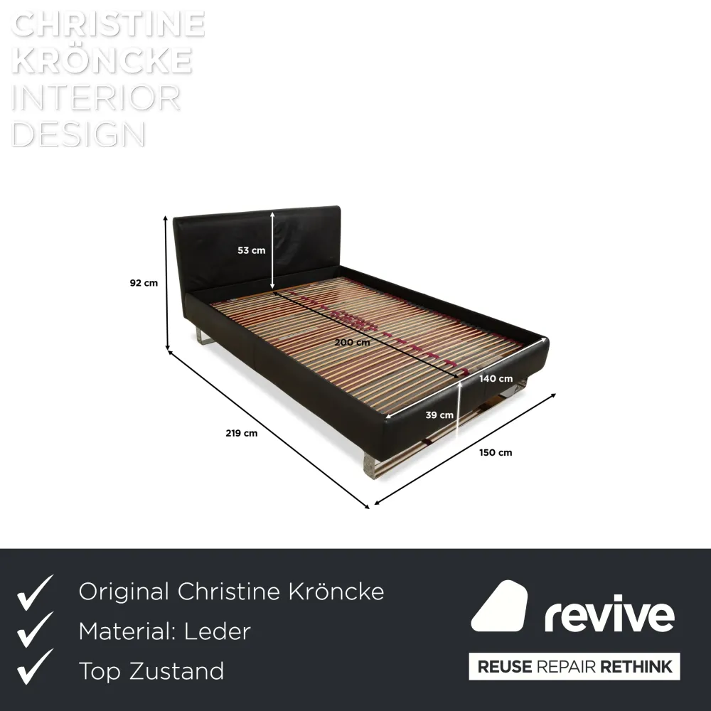 Christine Kröncke Leder Bett Schwarz 140x200