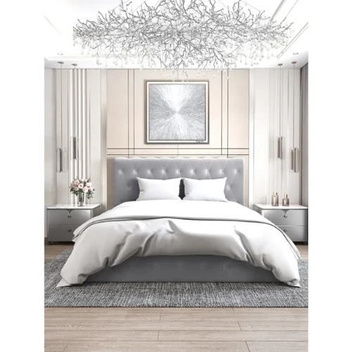 CORSICA Bett mit Stauraum grauem Samt 140x190 EURODESIGN 755G140