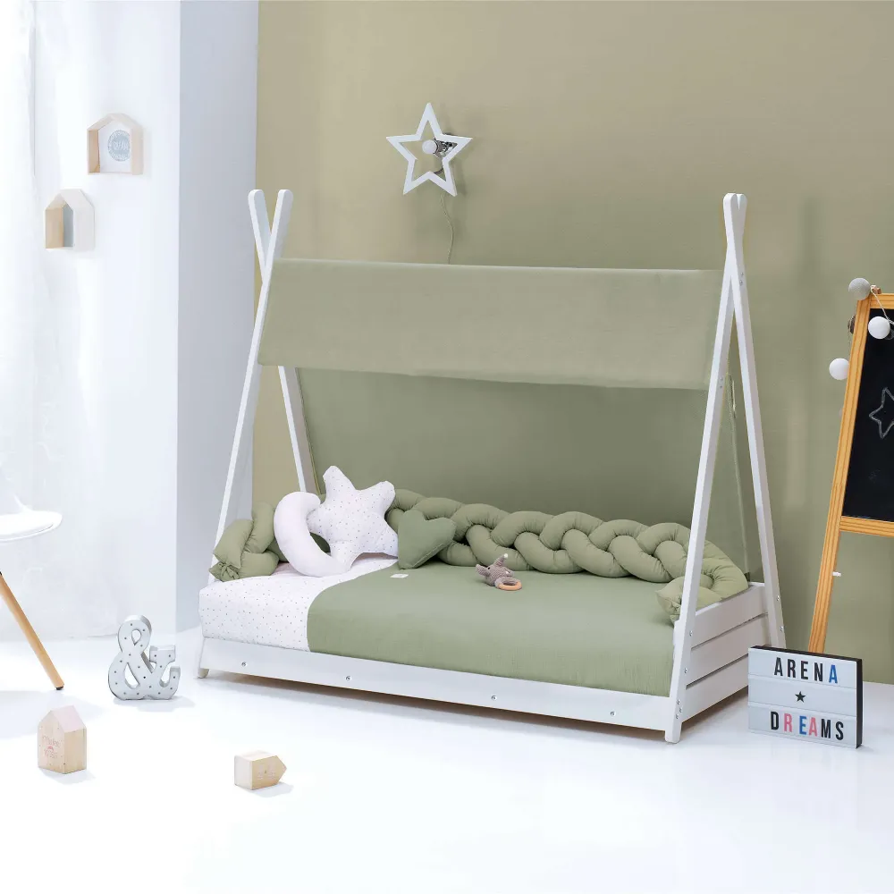 Himmel-Montessori-bett Homy XL (90x200 cm) olivgrün · Mist 6200NA-156