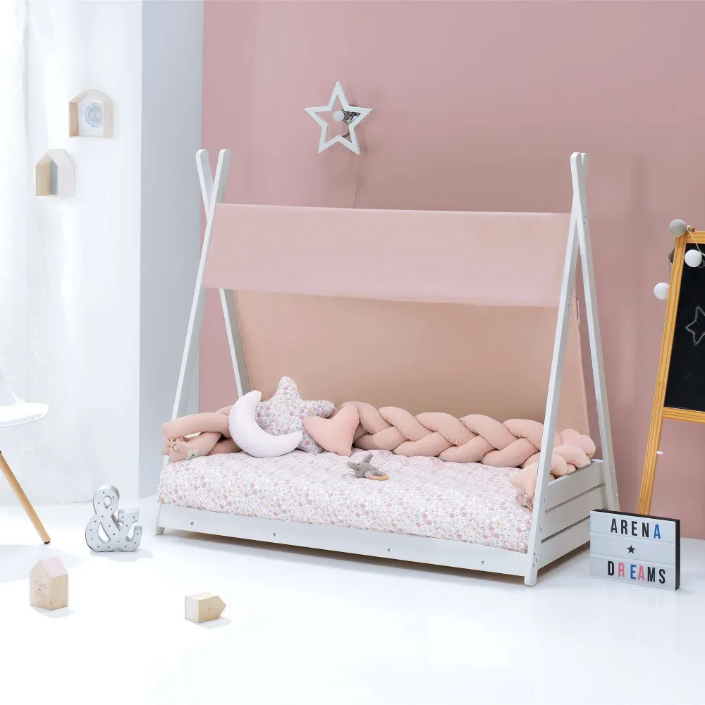 Himmel-Montessori-bett Homy XL (90x200 cm) rosa Blumen · Liberty 6200NA-132