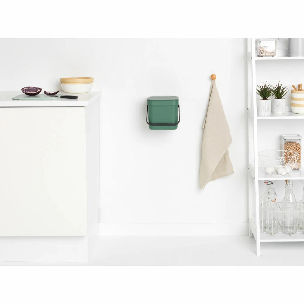 Brabantia Abfallbehälter Sort & Go, Abfalleimer, Mülleimer, Müllbehälter, Kunststoff, Fir Green, 6 L, 129841