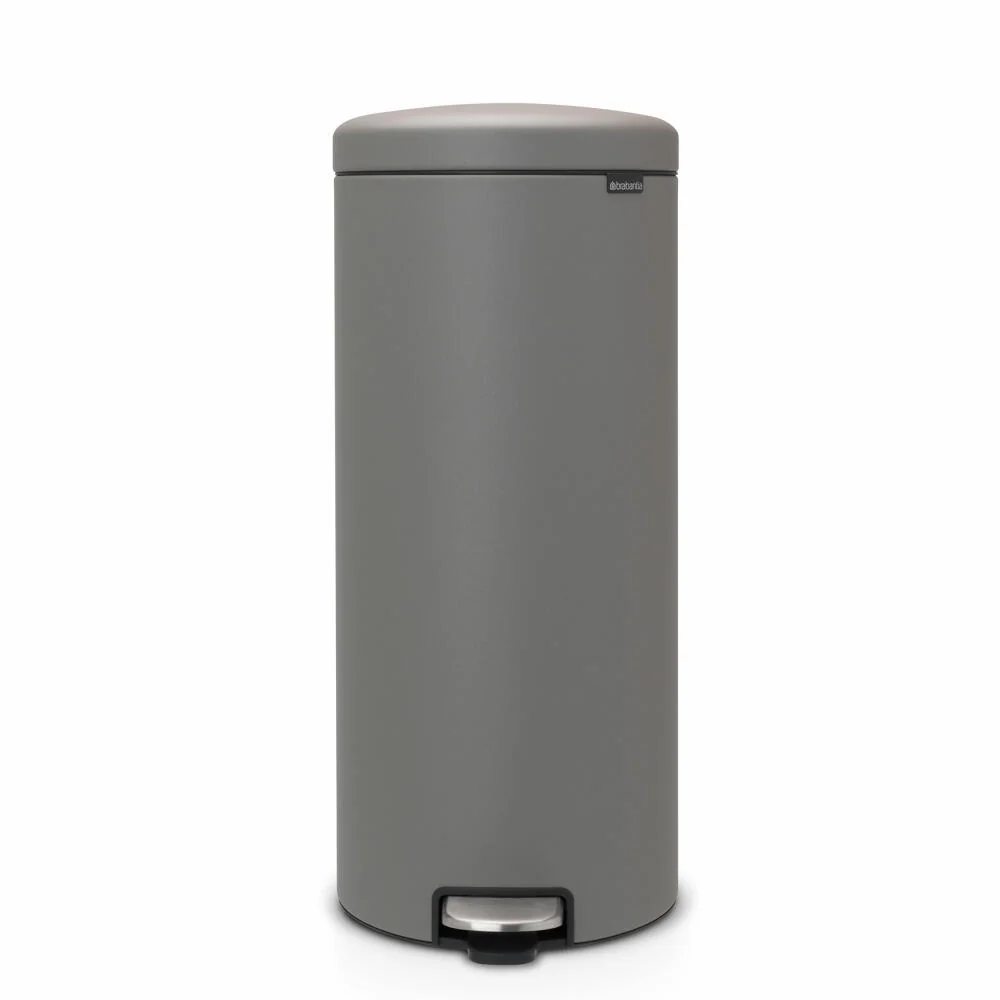 Brabantia Treteimer NewIcon, Abfalleimer, Mülleimer, Abfallbehälter, Stahl, Mineral Concrete Grey, 30 L, 119187