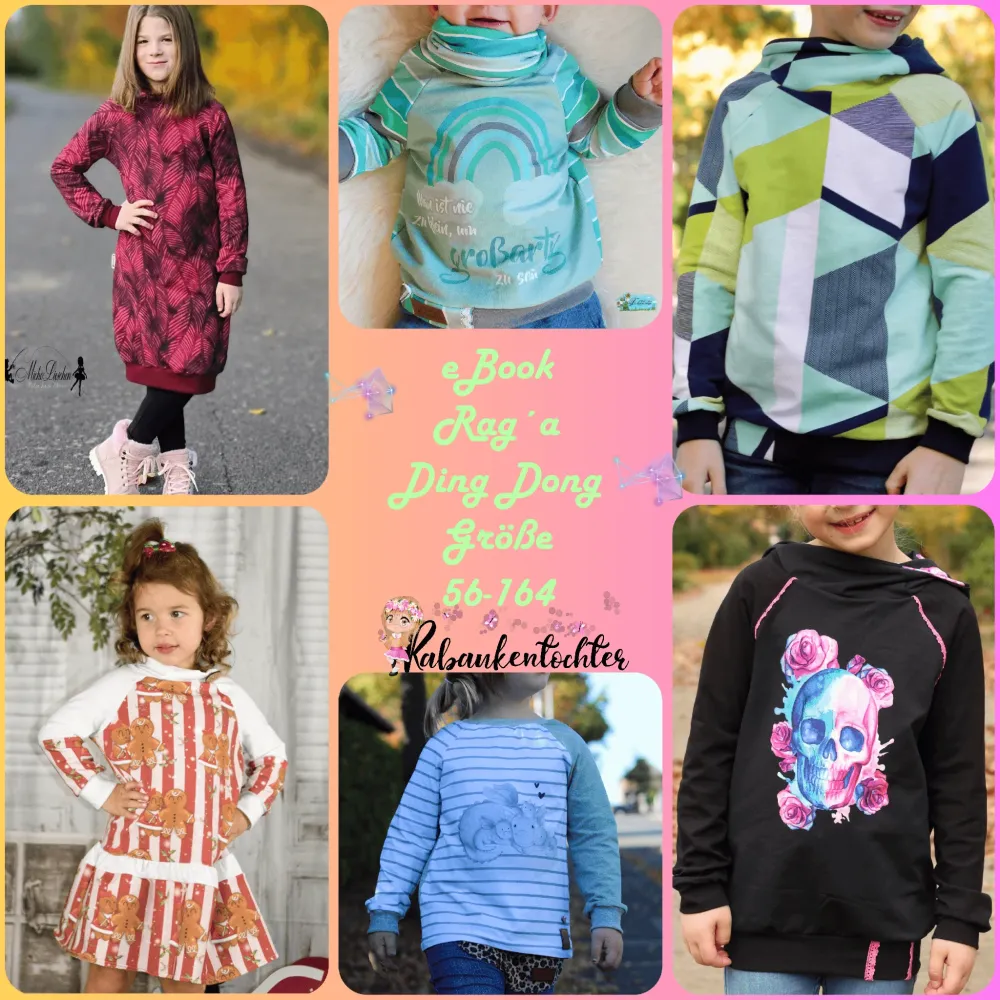 Schnittmuster Rag ´Ding Dong Raglanhoodie/Kleid Größe 56-164