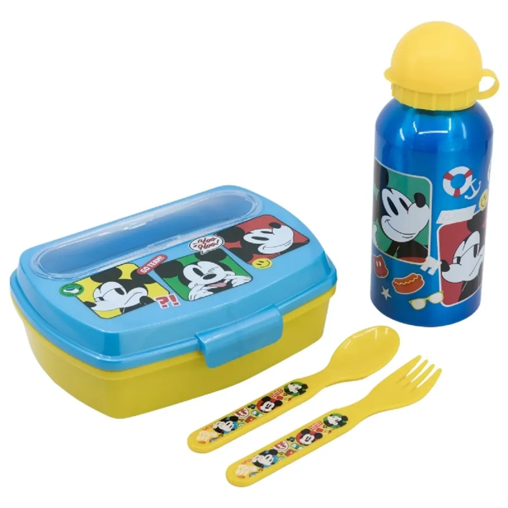 Disney Mickey 4er Set Trust Journey Aluminiumflasche, Snackbox und mehr