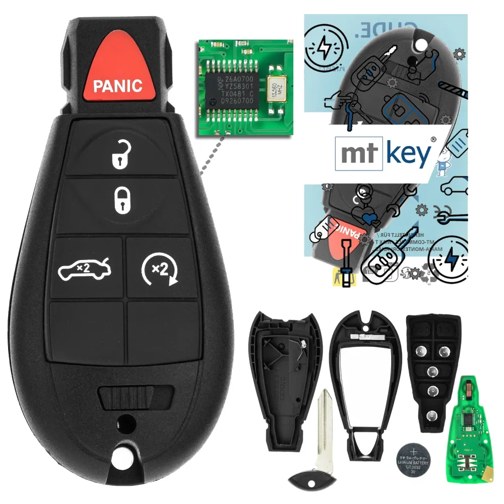 MT-KEY 4+1 Tasten Funk Schlüssel 434MHZ kompatibel mit Chrysler Town & Country 08-13 Voyager 04- Dodge Caravan Journey Ram...