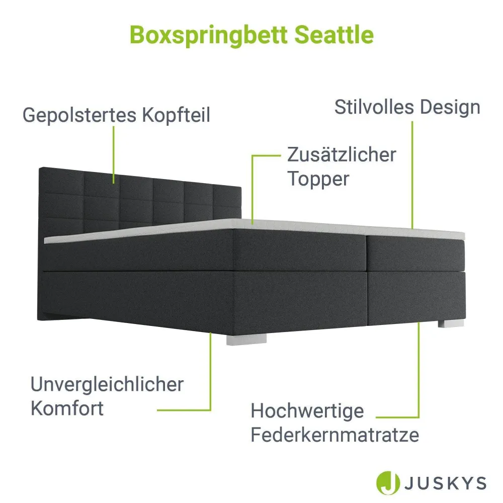Boxspringbett Seattle 180x200 cm - Dunkelgrau