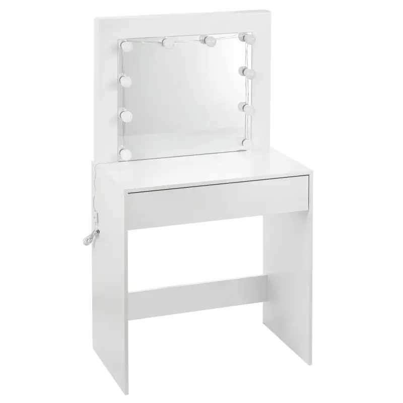 BukkitBow – Frisiertisch mit großem Spiegel und LED-Beleuchtung – MDF-Faserplatte E1 – Geräumiger Stauraum – 80 x 40 x 140 cm