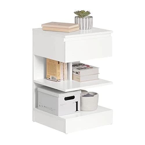 Derins FBT49-W Beistelltisch Nachttisch Nachtschrank Kommode mit 1 Schublade und 3 Ablagen weiß BHT ca: 39x65x39cm