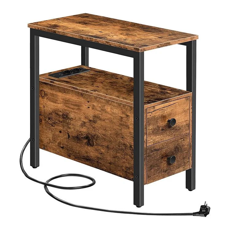 HOOBRO Beistelltisch mit Ladestation, Sofatisch mit 2 Schubladen und USB-Anschluss und Steckdose, Nachttisch für kleine Rä...