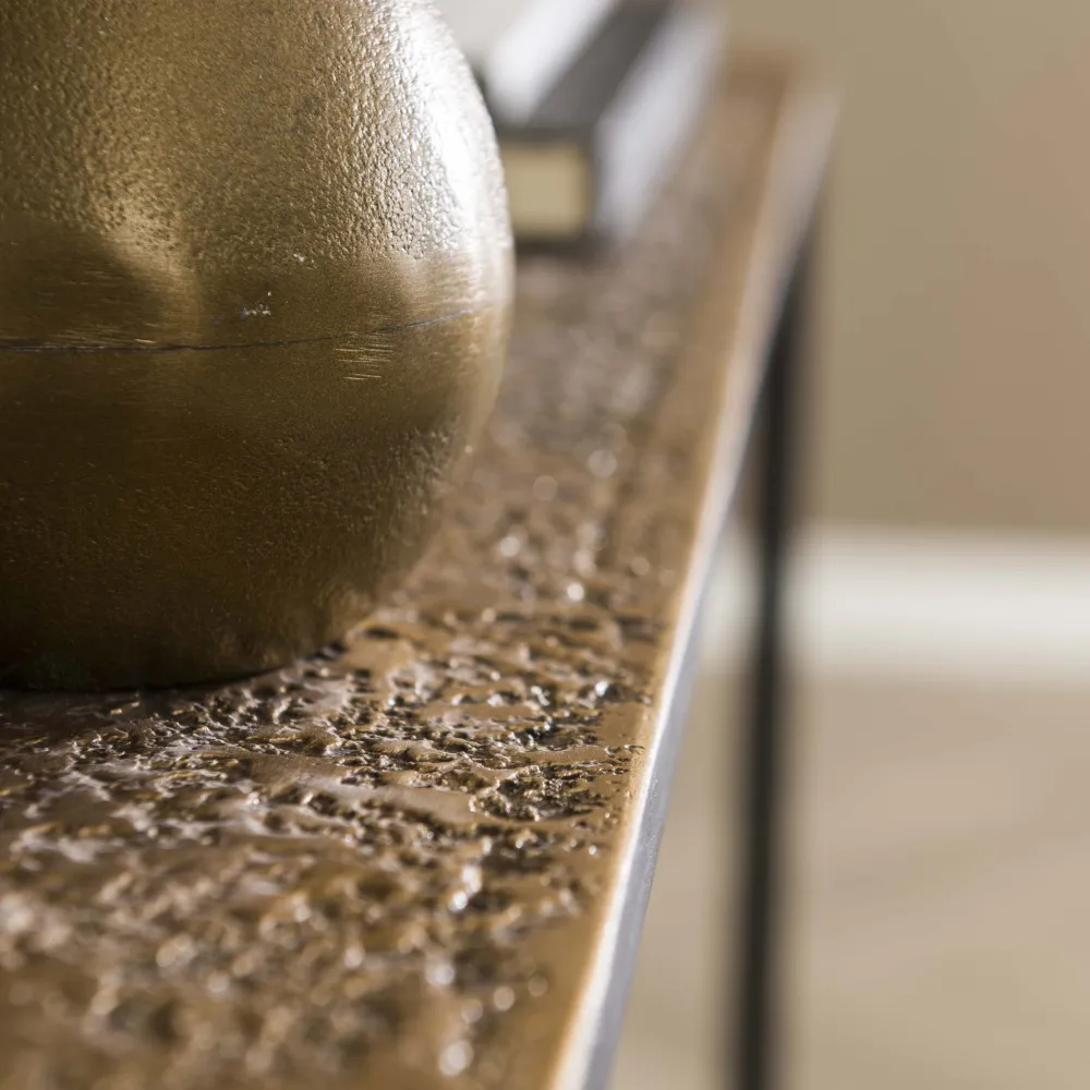 Konsolentisch METALLIC Schmaler Flurtisch mit strukturierter Antikbronze-Platte & Metallgestell 75 cm