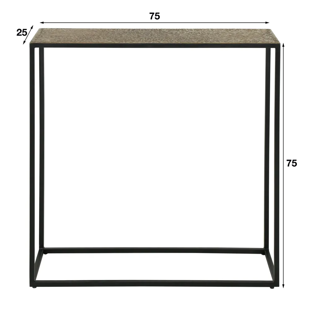 Konsolentisch METALLIC Schmaler Flurtisch mit strukturierter Antikbronze-Platte & Metallgestell 75 cm