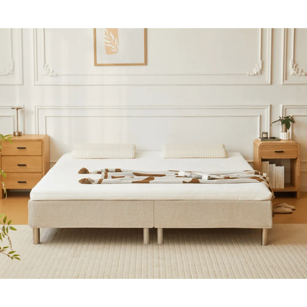 Premium Boxspringbett Beige 180x200 cm mit 7 cm Memoryschaum Topper, exkl. Bettbeine