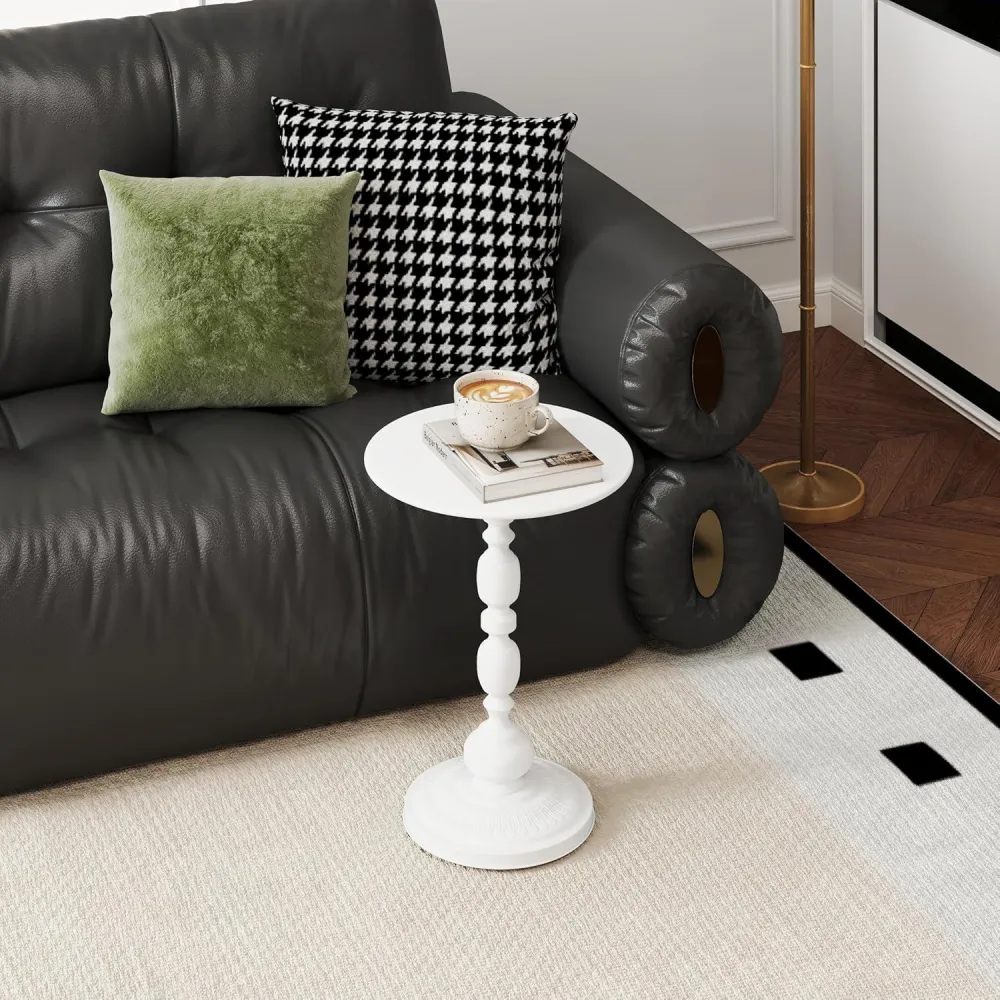 Runder Couchtisch Set 2er Weiß Metall Nachttisch Wohnzimmer