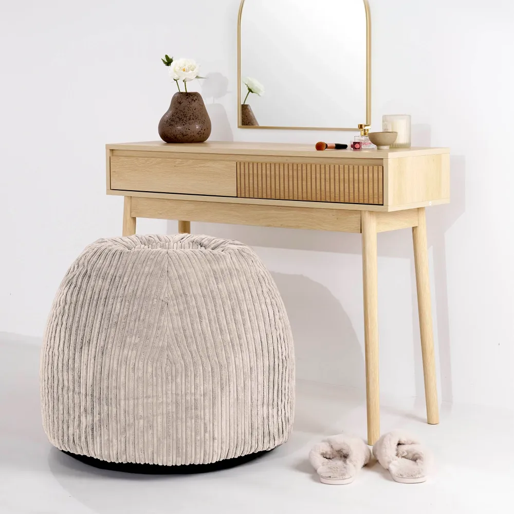Schminktisch-Pouf-Hocker - Cord Elfenbein