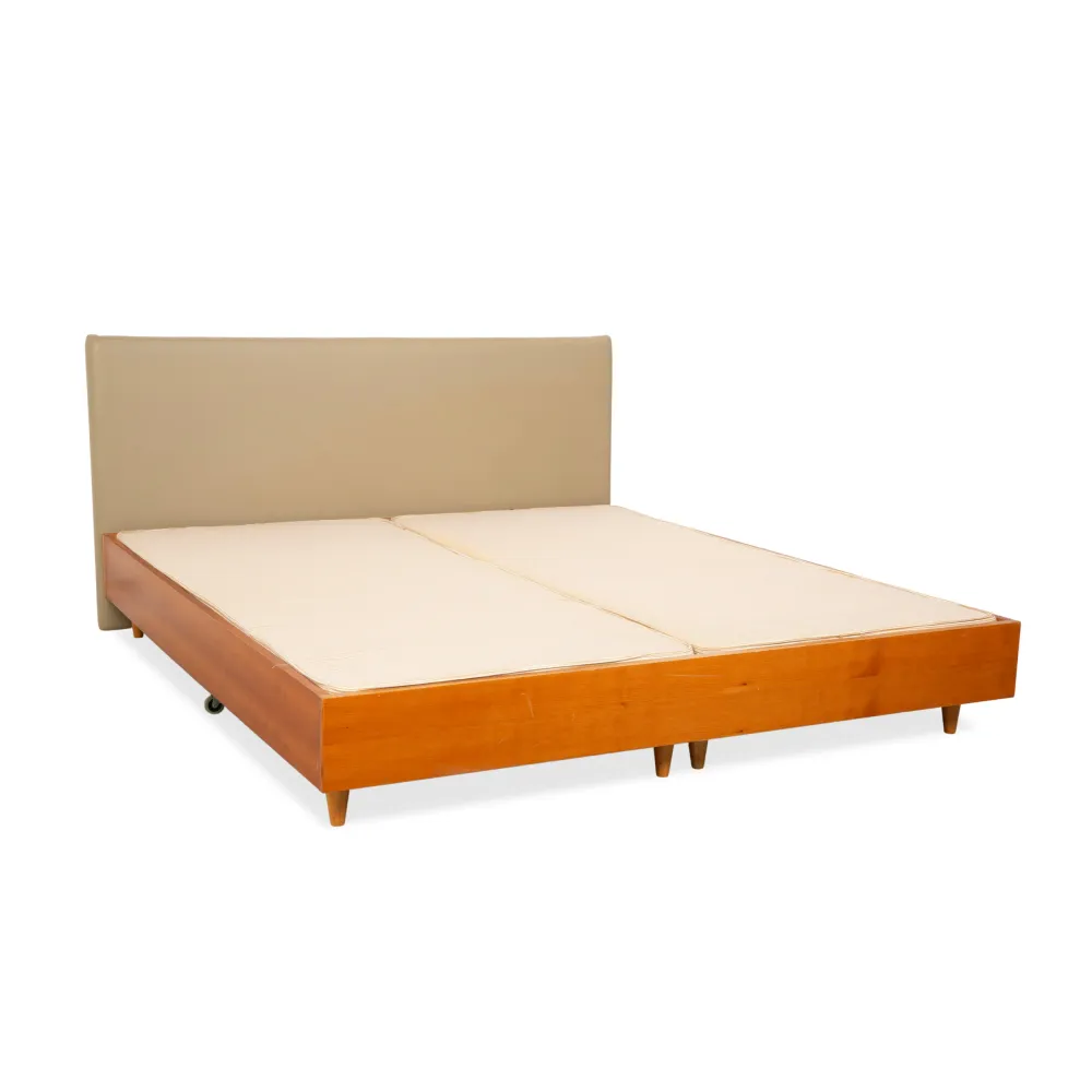 Simmons Boxspringbett 180x200cm Beige Grau Braun Kopfteil Holz Rahmen