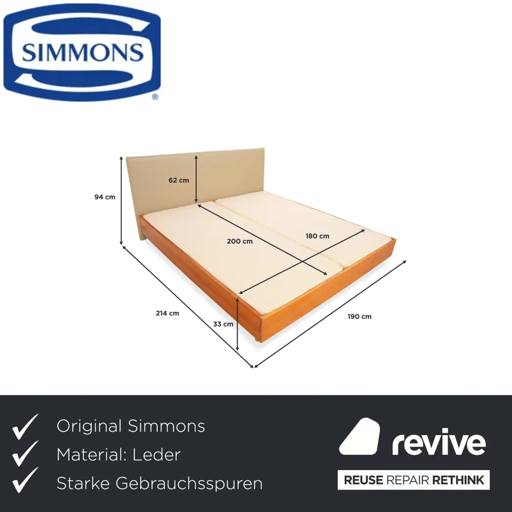 Simmons Boxspringbett 180x200cm Beige Grau Braun Kopfteil Holz Rahmen