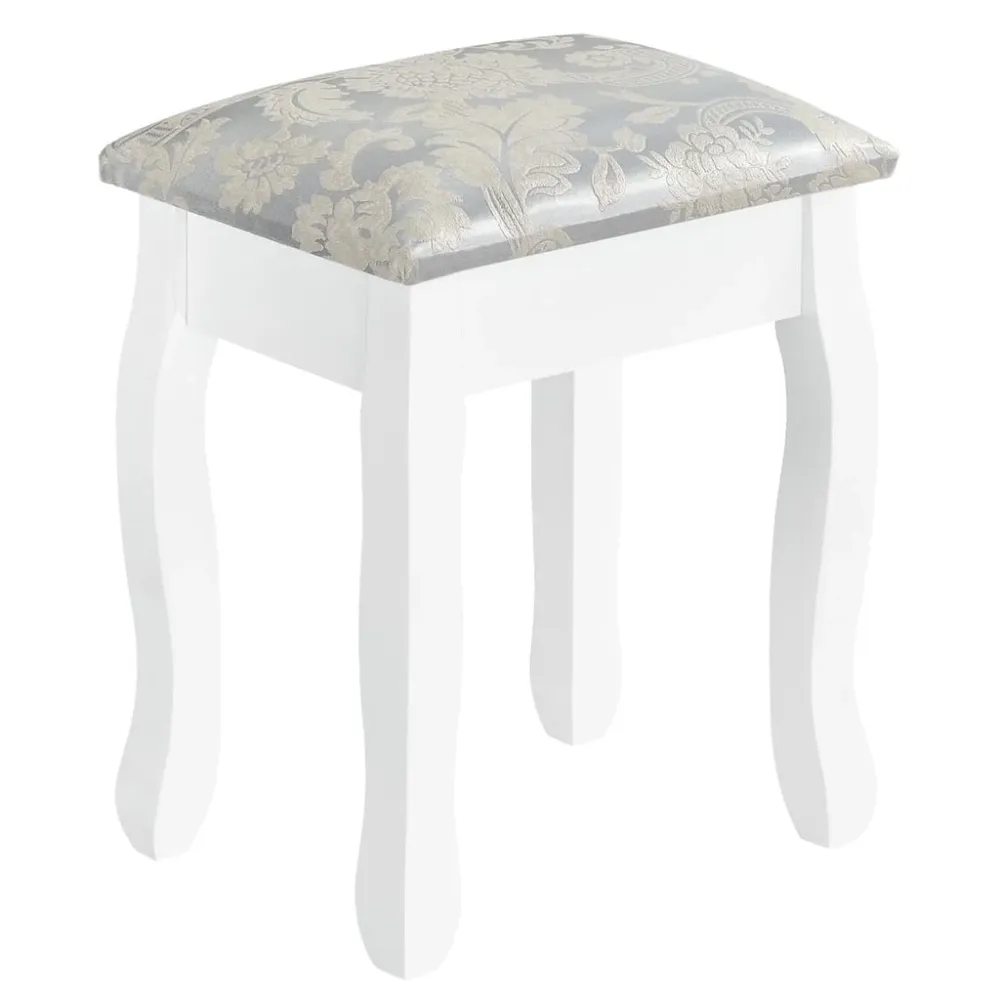 Weiße Schminktisch EMMA mit 3 Spiegeln, 4 Schubladen + Hocker