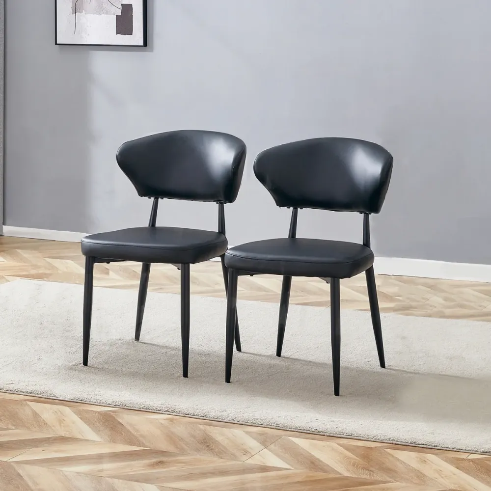 2er Set Esszimmerstühle Schwarz minimalistisch ergonomisch mit gebogener Rückenlehne komfortables Design Polsterstühle für...