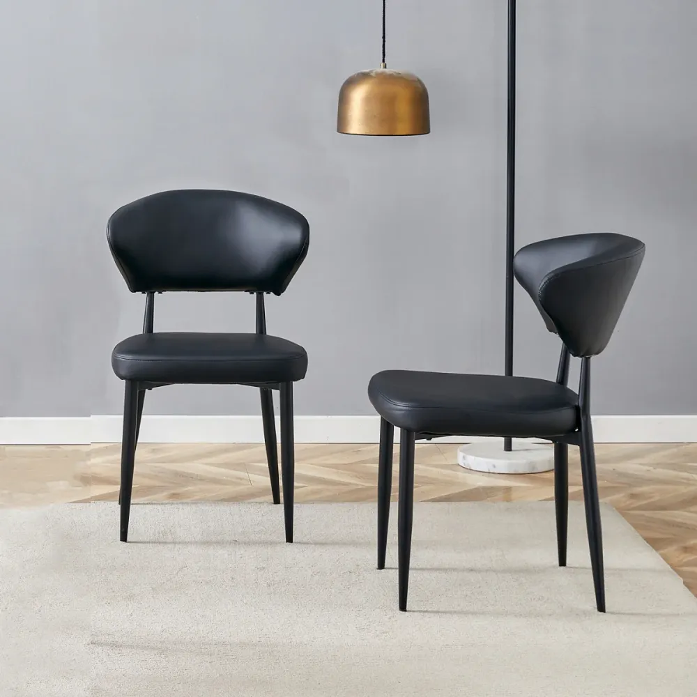 2er Set Esszimmerstühle Schwarz minimalistisch ergonomisch mit gebogener Rückenlehne komfortables Design Polsterstühle für...