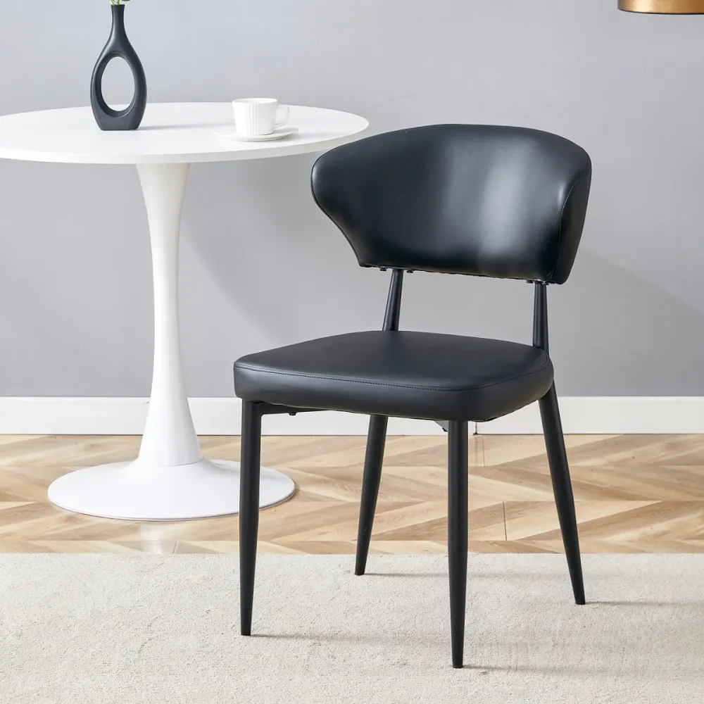 2er Set Esszimmerstühle Schwarz minimalistisch ergonomisch mit gebogener Rückenlehne komfortables Design Polsterstühle für...