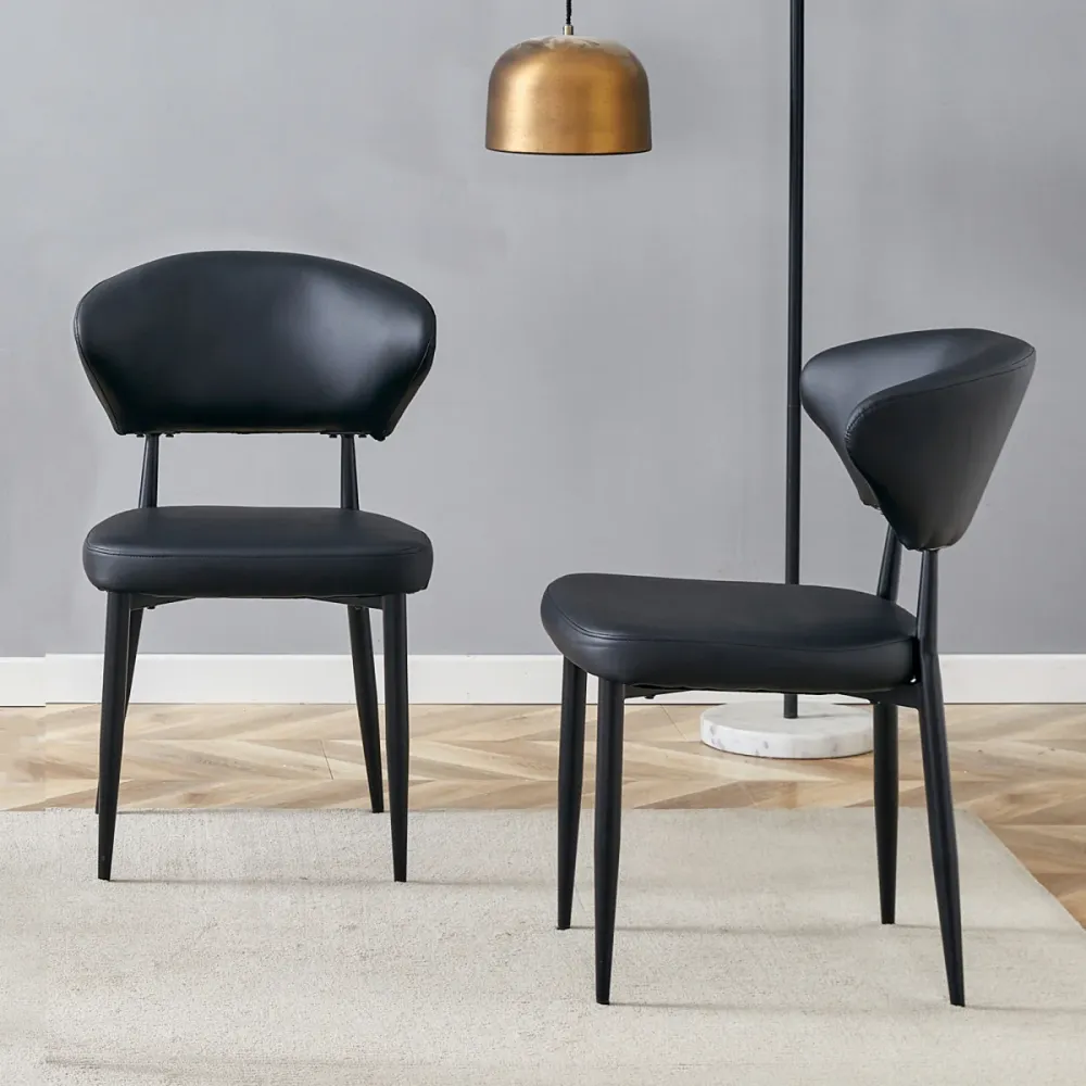 2er Set Esszimmerstühle Schwarz minimalistisch ergonomisch mit gebogener Rückenlehne komfortables Design Polsterstühle für...