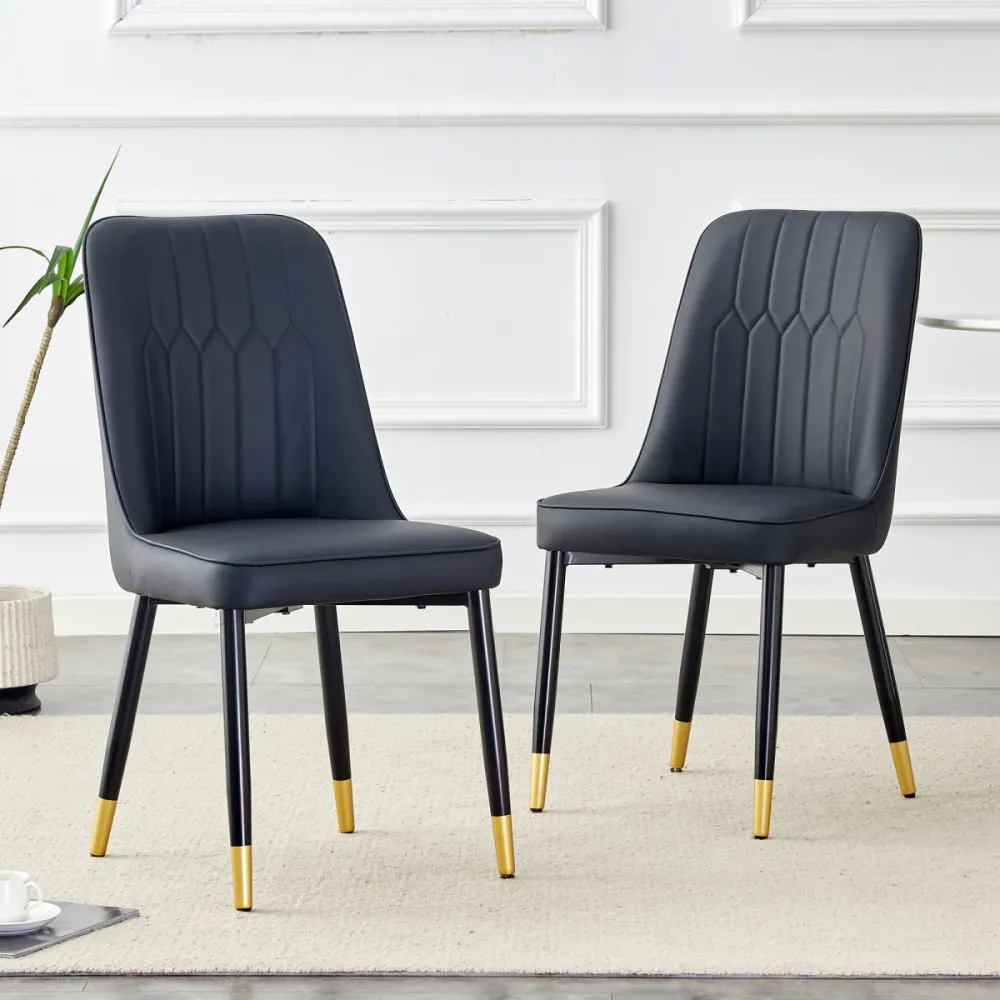 2er Set Esszimmerstühle Schwarz modern PU Leder Rückenpolster schwarze Metallbeine bequeme Polsterstühle für Esszimmer Küc...