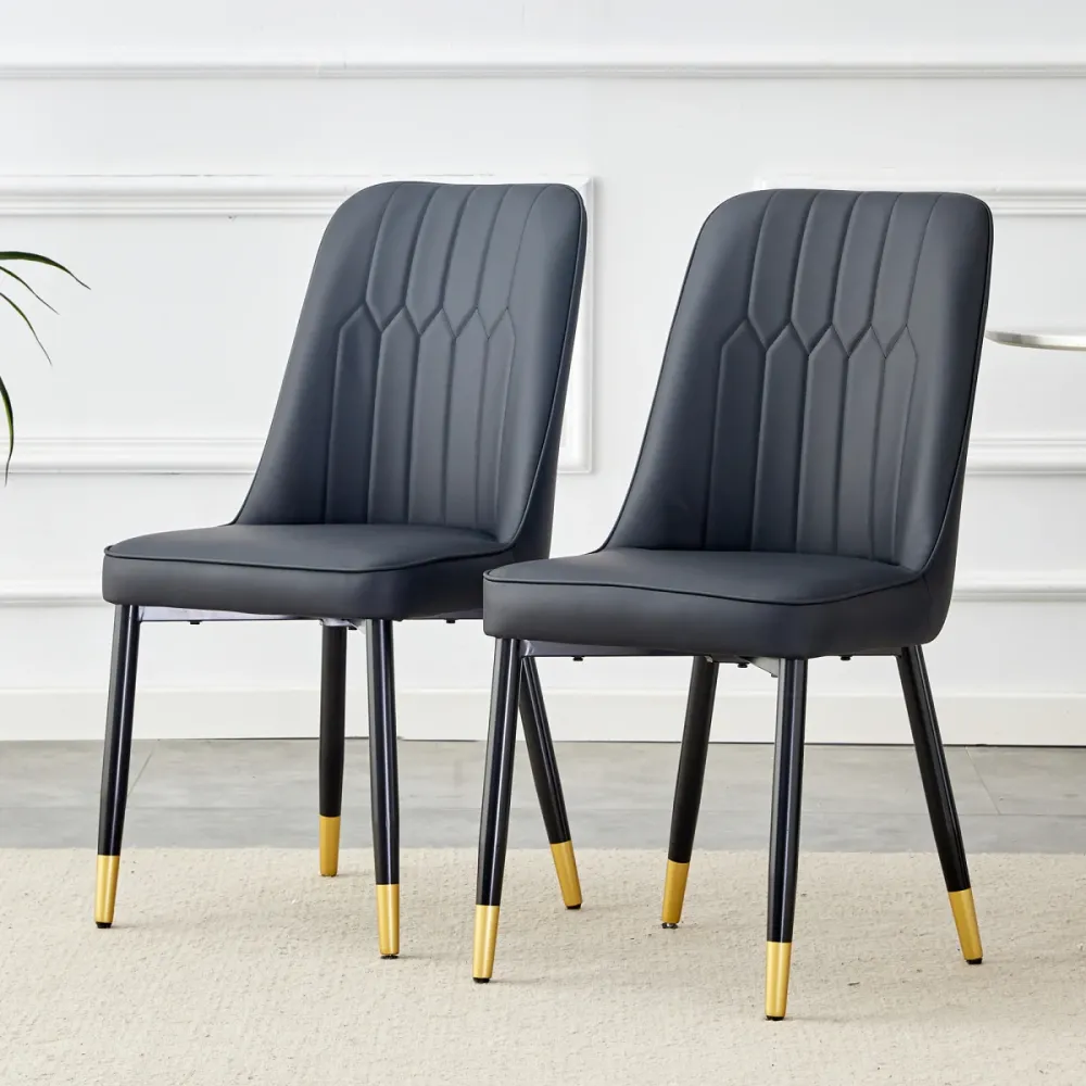 2er Set Esszimmerstühle Schwarz modern PU Leder Rückenpolster schwarze Metallbeine bequeme Polsterstühle für Esszimmer Küc...