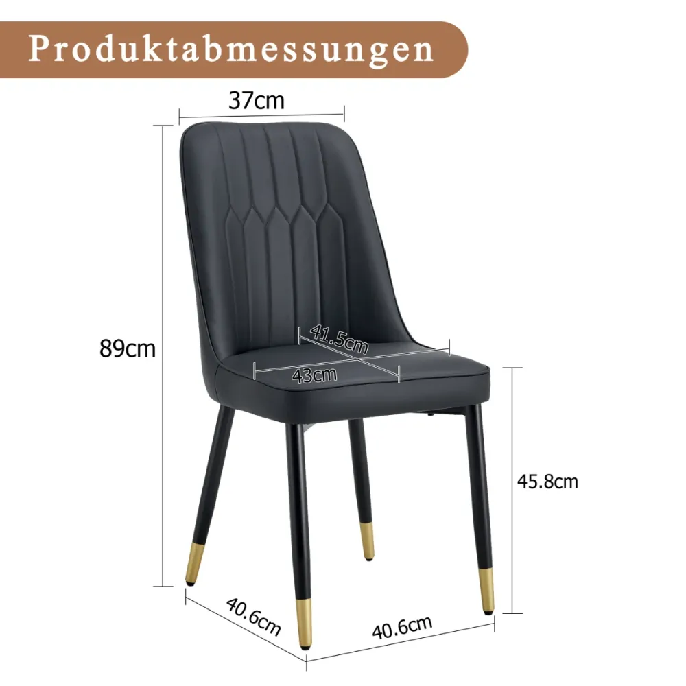 2er Set Esszimmerstühle Schwarz modern PU Leder Rückenpolster schwarze Metallbeine bequeme Polsterstühle für Esszimmer Küc...